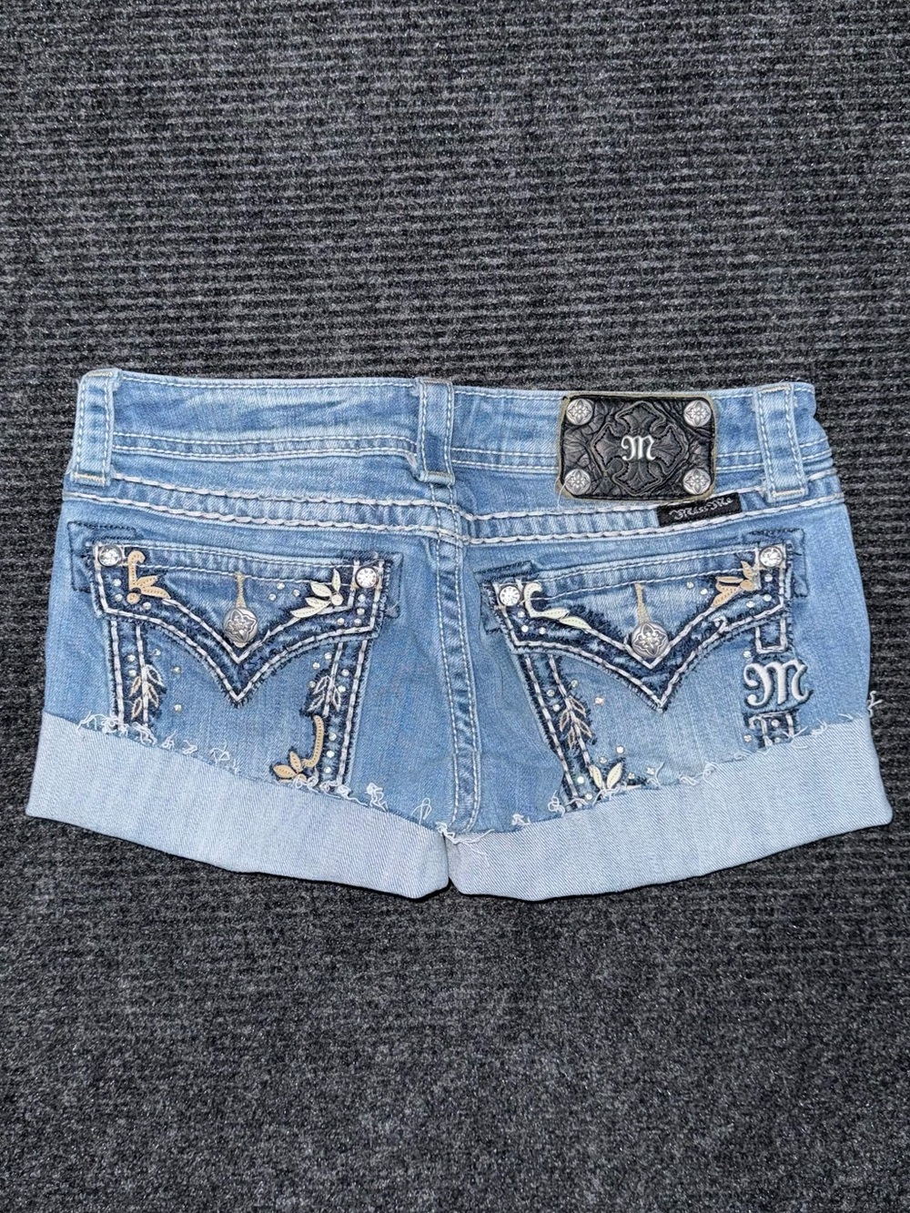 Miss Me Jeans Vintage Y2K Low Rise Micro Mini Denim Shorts Sz 28 Mcbling Grunge